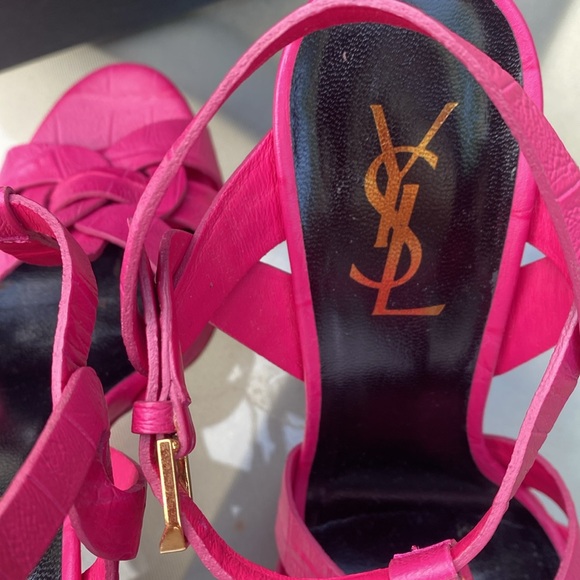Stunning Saint Laurent Tribute Pink Leather Platform High Heels Sandals, Sz 37 - Picture 6 of 9